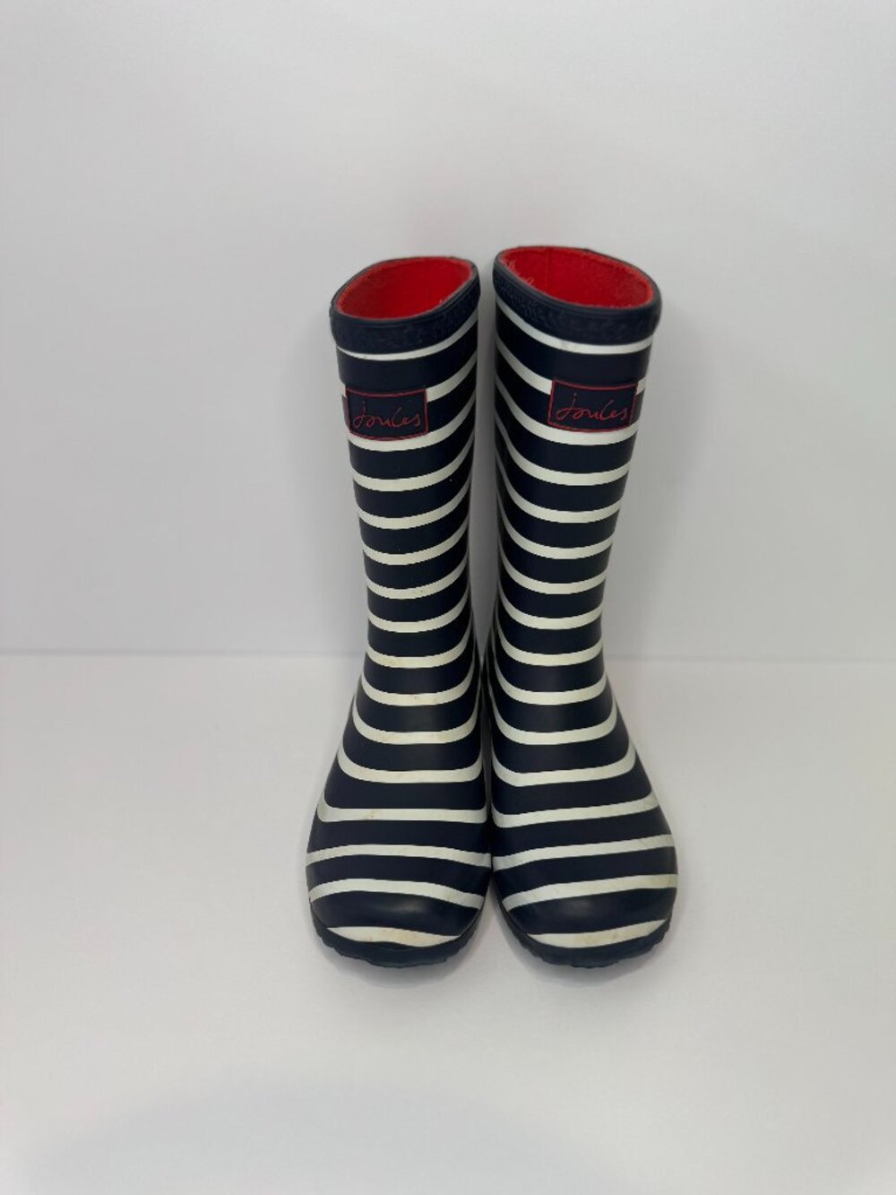 Joules Kids Striped Rain Boots Youth Size 3 Navy White Wellies Waterproof